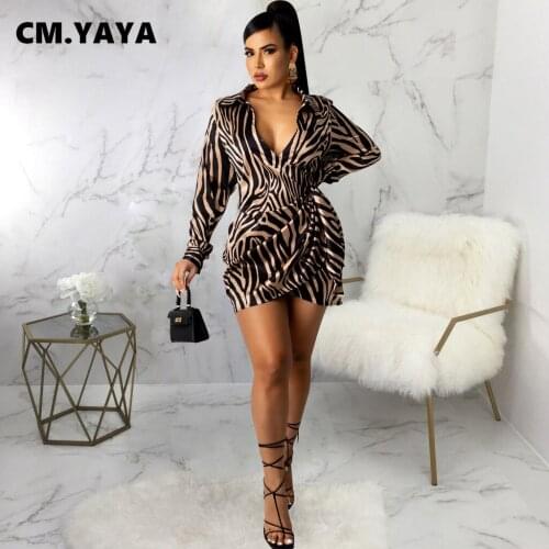CM.YAYA Women Mini Dress Print Bandage Pencil Dresses Cleavage Sexy Night Club Party Vestidos for Ladies Fashion Outfits Autumn