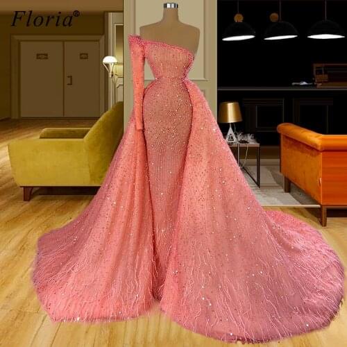 Middle East Gorgeous Evening Dresses Mermaid One Shoulder Prom Dresses For Women Two Pieces Celebrity Dresses Robe De Soiree