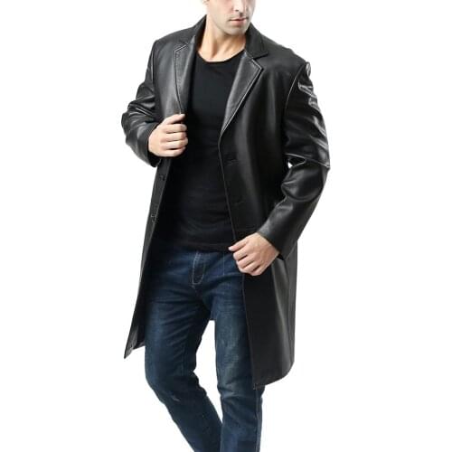 Winter Fashion Loose Lapel Long Leather Coat Casual Mens Leather Coat Mens Motorcycle Jacket Genuine Leather