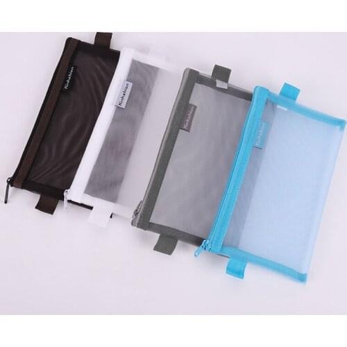 1 Pcs Simple Style Solid color Transparent Grid Zipper Pen Bag Pencil Case Storage Package For Grils Stationery School Supplies
