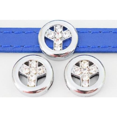 10PCS 8mm Silver Rhinestone Peace Symbol Slide Charms Slide Beads DIY 8mm Hole Bracelets Wristbands,Belt Straps Pet Name Collar