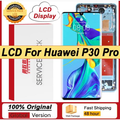 100% Original 6.47'' AMOLED Display + Frame for Huawei P30 Pro VOG-L09 VOG-L04 Full LCD Touch Screen Repair Parts + Service Pack