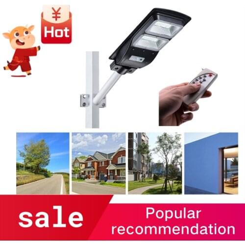 14000LM Commercial LED Solar Street Light with Remote Control, 60W Motion Sensor Solar Lamp Outdoor Dusk-To-Dawn