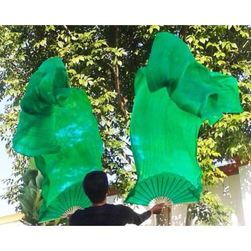 2016 female high quality Chinese 1 Pair of belly dancing fans cheap hot sale pure green silk veils dance fans