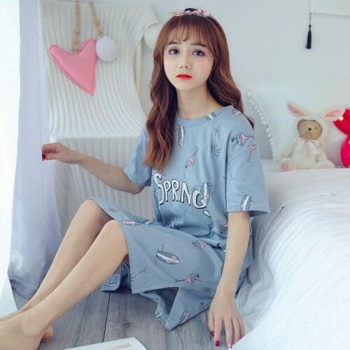 2021 Summer Princess Short Sleeve Nightgowns for Women Korean Loose Long Dress Sleepwear Night Gown Nightdress Home Dress Nighty