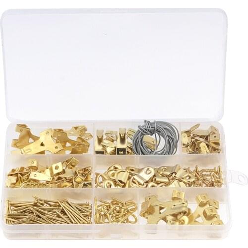 250PCS/BOX Sawtooth Picture Frame Hanger Triangle D-Ring Hanging Picture Mirror Frame Hooks Hangers With Screws + 3M Wire Rope