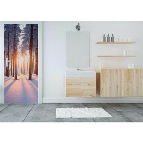 3D Winter Forest DIY Door Mural Wallpaper mural Wall Print Decal Wall Deco Wall Mural Photo self adhesive door wrap