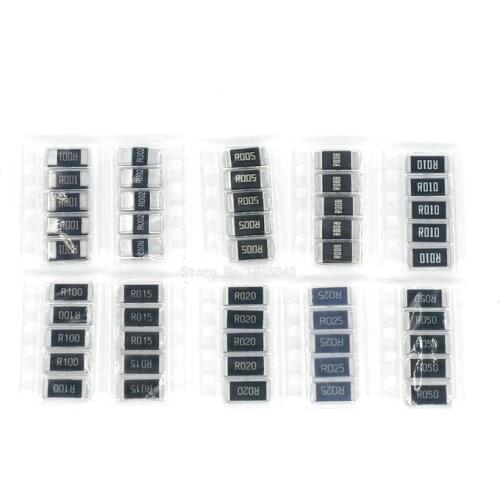50PCS Alloy resistance 2512 SMD Resistor Samples kit ,10 kindsX5pcs=50pcs R001 R002 R005 R008 R010 R015 R020 R025 R050 R100