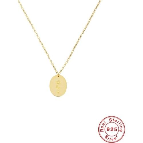 Aide 925 Sterling Silver Necklace With Star Moon Sun Pattern Oval Plate Pendant Necklace For Women Jewelry Chain Collar Bijoux
