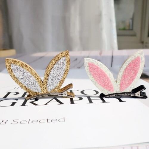 Boutique 10pcs Fashion Glitter Rabbit Ears Hairpins Solid Bunny Ears Barrettes Princess Easter Headwear Girls Hair Accessories