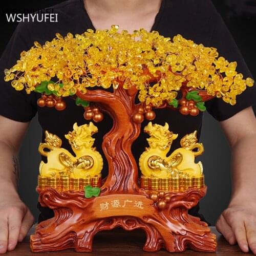 Chinese Style Citrine Lucky Cat Home Ornaments Office Desktop Resin Feng Shui Decoration Living Room Bogu Frame Decor Crafts