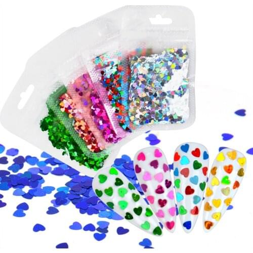 Valentines Day Nail Art Glitter Neon Holographic Sequins Heart Shape 3D Flakes Slice Polish Manicure Spangles Nail Accessories