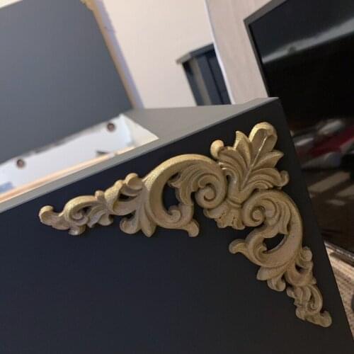 4Pcs Wood Carved Mouldings Corner Onlay Applique European Style Classic Furniture Home Decor 20X20cm