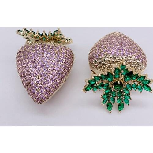 EYER Micro Paved Cubic Zirconia Stones Strawberry Fruit Earrings Green Crystal Sweet Earrings For Women Party Dating Jewelry