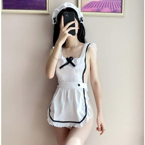 Ruffles Women Maid Sexy Apron Cotton White Female Girl Restaurant Bar Waiter Bib Dress Outfits Home Baking Aprons Accessories