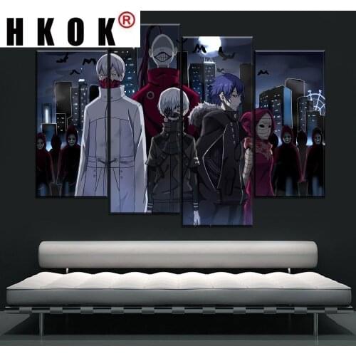 HKOK Japan Anime Tokyo Ghoul 4 Panels Modular Pictures Posters Wall Art Home Decor Paintings House Decor Canvas 13 Styles