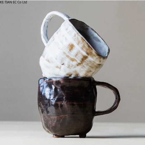 Handmade Ceramic Coffee Cup Japanese Style Retro Couple Mug Abstract Art Ceramic Latte Cup Home Office Breakfast Milk Mug 230ml