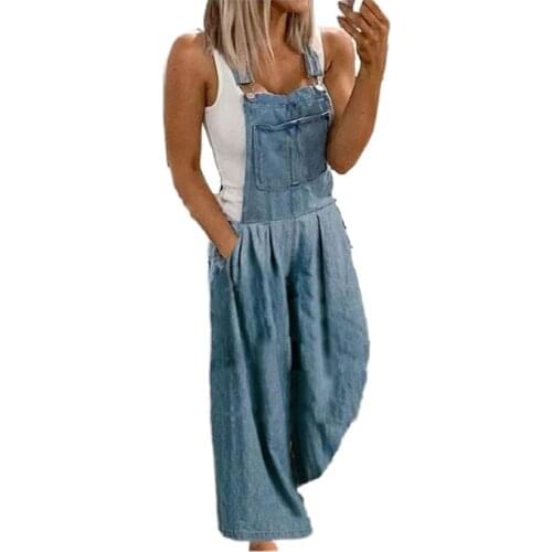 Rompers Womens Jumpsuit Loose Overalls 2021 Womens Denim Jumpsuit Summer Mid Waist Washed Denim Trousers Srdinary Thin Pants
