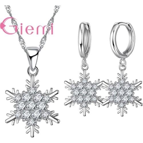 925 Sterling Silver AAA Zircon Snowflakes Necklace Earrings Jewelry Sets for Women Wedding Engagement Gifts High Quality
