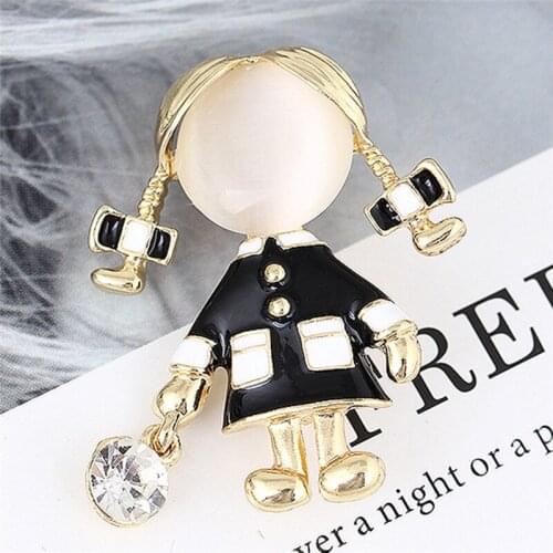Lovely Black Enamel Clothes Girls Brooch Figure Pins Decorative Accessories Corsage For Women Collar Pin