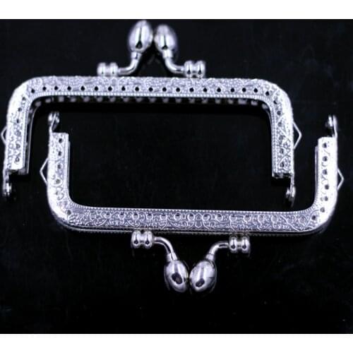Silver Tone Square Metal Purse Frames Kiss Clasps Wallet Clutchs Buckles Pattern Engraved Handbag Handles Replacement Lock Parts