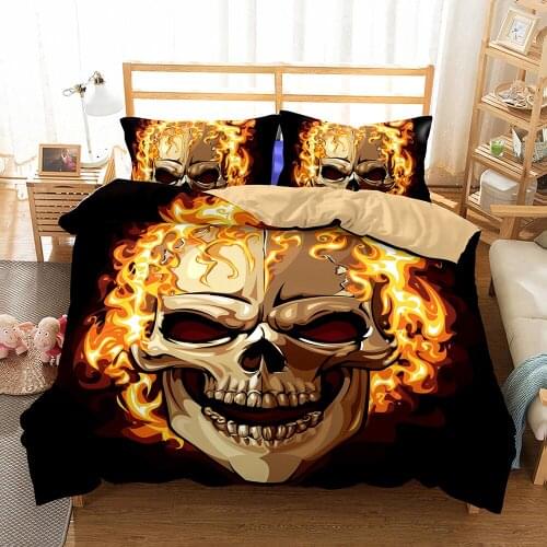 Lai Yin Sun HOT Sale 3D Pattern Sugar Skull Flame Bedding Set Super King Queen Size Spring Bed Linen Bed Sheet Set 2/3PCS