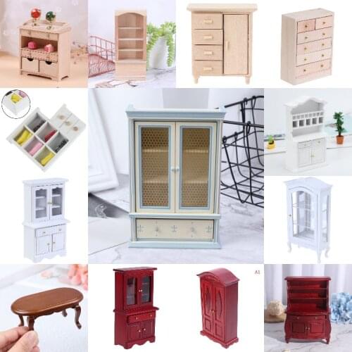 Hot！Different Styles Dollhouse Miniature Kitchen Furniture Toys Cupboards Display Book Cabinet Desk Model Bookshelf Kids Gifts