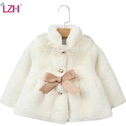 LZH 2021 Autumn Winter Faux Rabbit Fur Cardigan For Girls Lace Fur Jacket Thicken Warm Baby Girls Clothes Childrens Jacket 3-8T