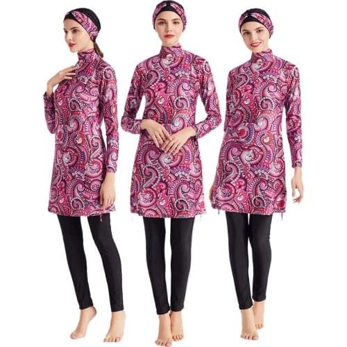 Muslim Swimwear Long Sleeve Fashion Burkini Islam Swimsuit Bathing Swim Suit Set Swimming Clothes Printed Beachwear Big Size