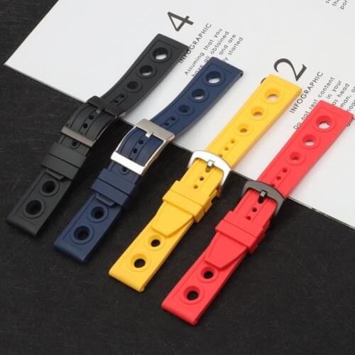 Soft Nature Rubber Watch band 22mm 24mm Black Blue Red Yellow Watchband Bracelet For Breitling strap with logo on buckle