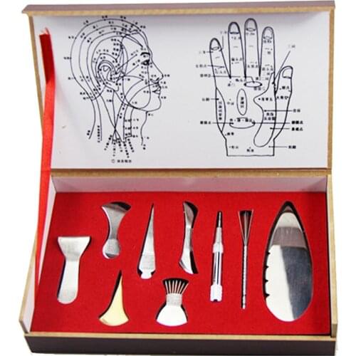 9pcs Stainless Steel Gua Sha Tool Set China Traditional Medical Scrapping Plate Physiotherapy Massage Physio Scraping Board Y