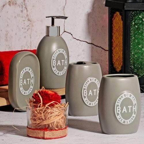 4 piece Bathroom Set Mat Round Gray