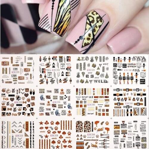 12Pcs Leopard Water Decals Sticker Hollow Floral Flower Leaves Geometry Water Transfer Watermark Foil Slider Decoration