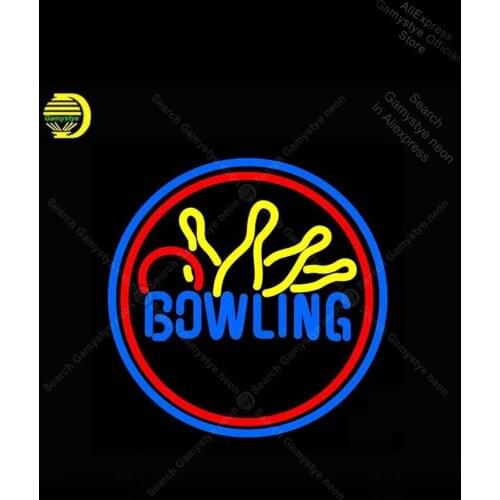 Neon Sign for Bowling Yellow Blue Neon Bulb sign Beer Bar Pub Restaurant handcraft glass Advertisement Sign Lighting Garage Sign