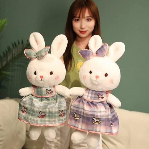 New Style Kawaii 40/50cm Rabbit with Skirt Plush Toys Lovely Plaid Skirt Rabbit Pillow Soft Stuffed Dolls for Girls Baby