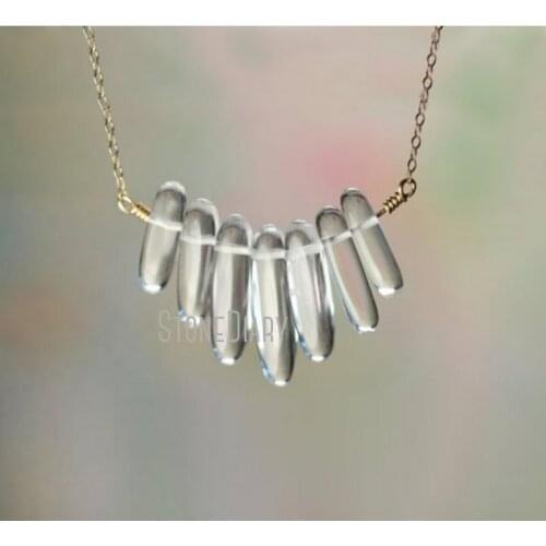 H-QN1105 Healing Crystal Clear Quartz Point Necklace for Women Link Chain Necklace 30mm-40mm Long