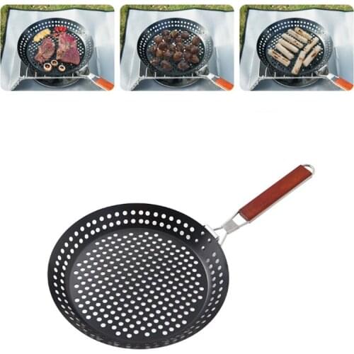 Outdoor Picnic BBQ Heat Resistant Steak Grilled Skillet Camping Foldable Round Frying Pan