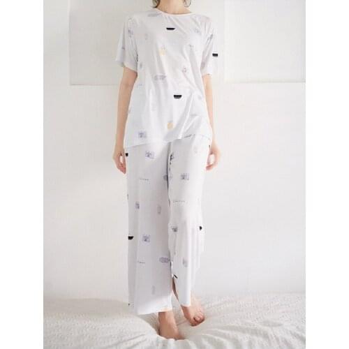 New ladies spring and summer cotton modal short sleeve trousers pajamas suit Super soft, comfortable, breathable, stylish printe