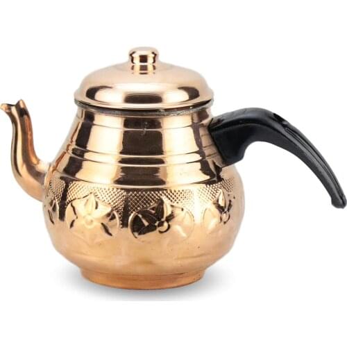 Plump Medium Coffee Pot Copper Teapot 1.40 L(938), Turkish Craftsmanship Processing Copper Teapot Hard Plastic Handle In Embers