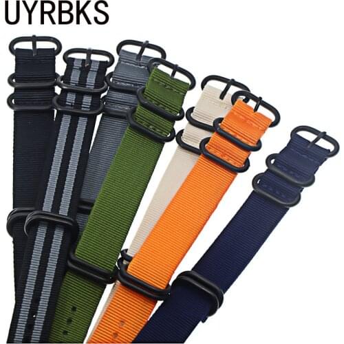 Nylon Straps 18mm 20mm 22mm 24mm Nylon Watch Band NATO nylon canvas watch strap with five-ring black buckle steel thic