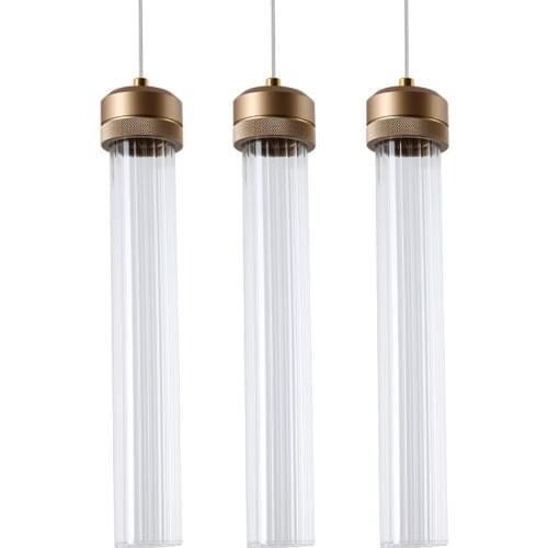 Modern Gold Metal Stripe Round Tube Glass Pendant Lights Led Hanging Lamp Living Room Dining Room Bar Kitchen Lighting Fixtures