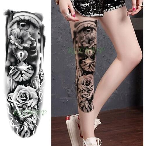 Waterproof Temporary Tattoo Sticker black and white big eyes holding hourglass dark fashion fake tatto flash tatoo for men women