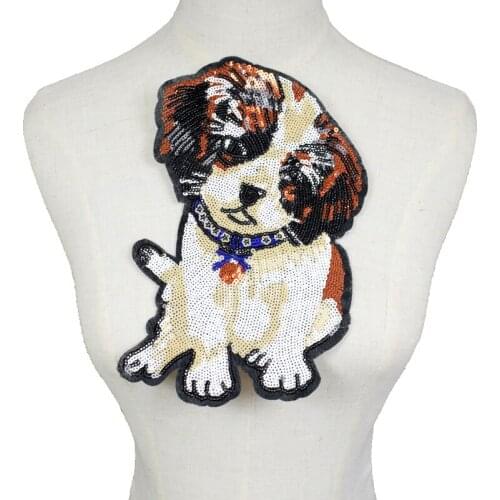 Dog Sequin Applique embroidered Patch Applique fabric clothes applique decoration sequined Patch NL276