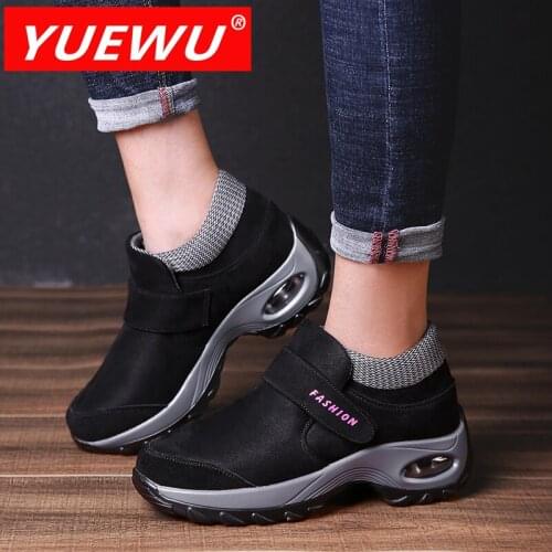YUEWU Women’S Air Cushion Bottoms Increase Nude Shoes Velcro Suede Autumn Three Color Options Thick Fabric And Waterproof