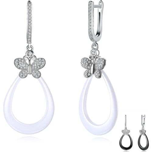 ZEMIOR Shining Butterfly Cute Earrings Women Genuine 925 Sterling Silver Water Drop Shape Drop Earring Jewelry New Arrival