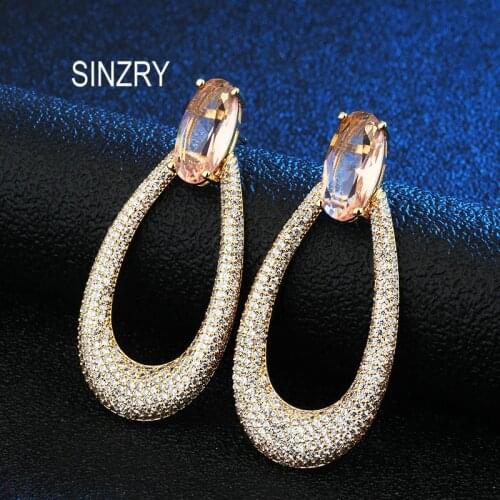 SINZRY new goegous bridal jewelry cubic zirconia oval big shinning drop earrings female trendy wedding jewellery