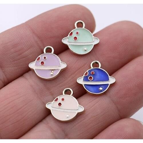 10PCS Enamel Blue Planet Charm Pendant for Jewelry Making Necklace Bracelet Accessories DIY Craft 19x16mm