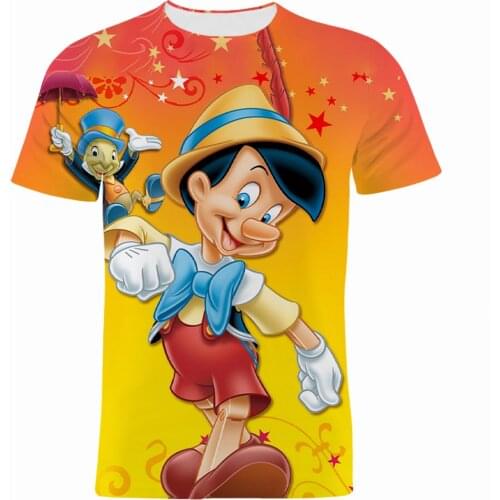 2021 Summer T Shirt For Men Disney Pinocchio 3D Print Cartoon Anime Children T-shirts Streetwear Womens Clothing