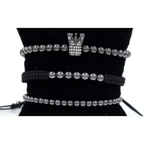 4mm 3PCS/Lot ut4 gold silver Copper cz zircon cubic zirconia elastic ball bead crown Punk Macrame Charm Bracelet Bangles