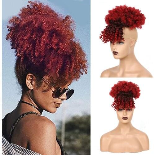 Puff Drawstring Afro Synthetic Pony tail Bangs Clip in Ponytail Hair Extensions Short Afro Curly Ponytail High with for wome